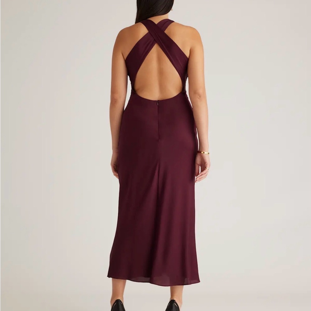 Quince Washable Silk High Neck MIDI Dress, Burgundy (Size Medium) - Picture 2 of 4
